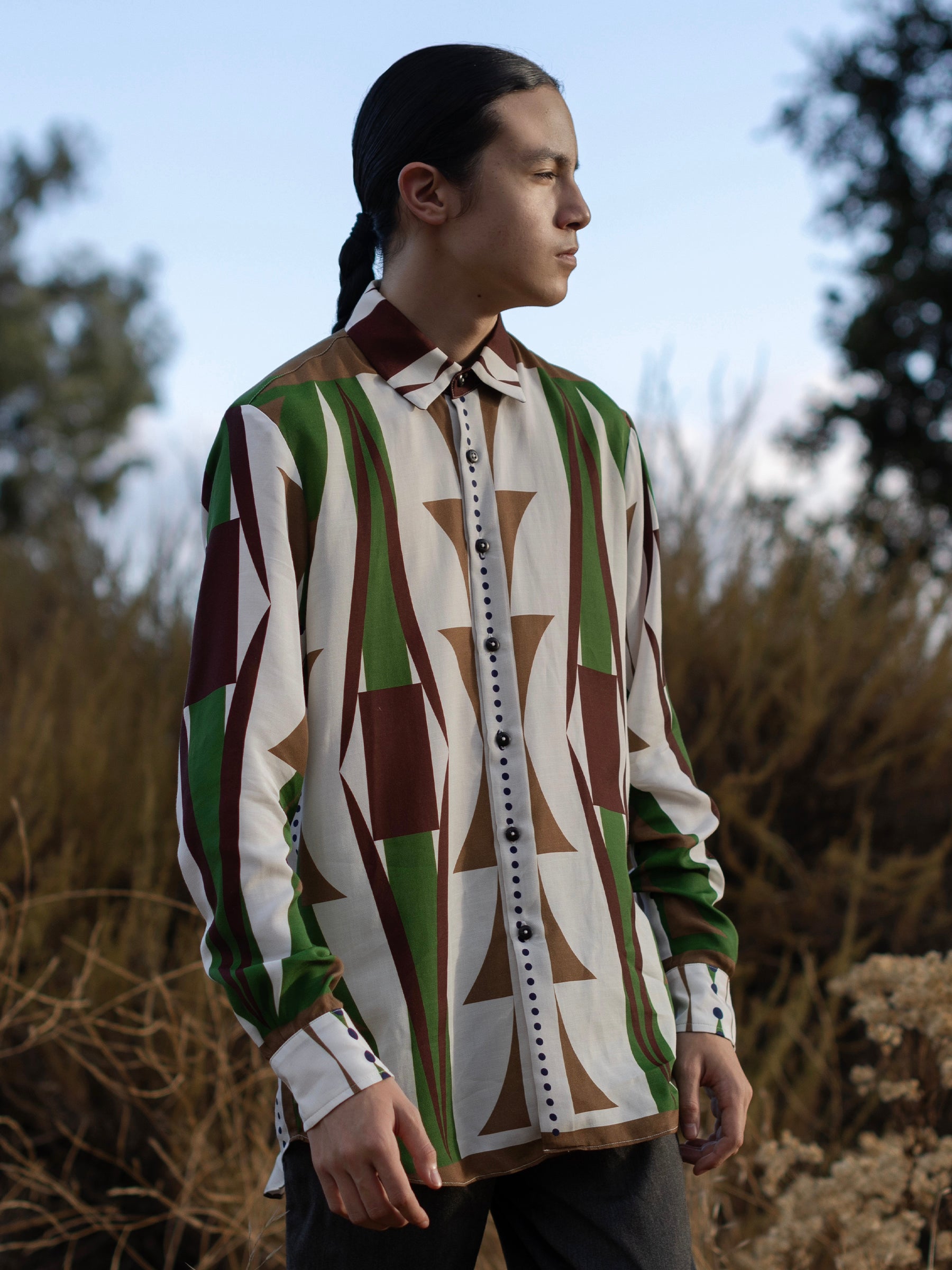 mens button-up - mens natural paint button up in Tencel Dobby