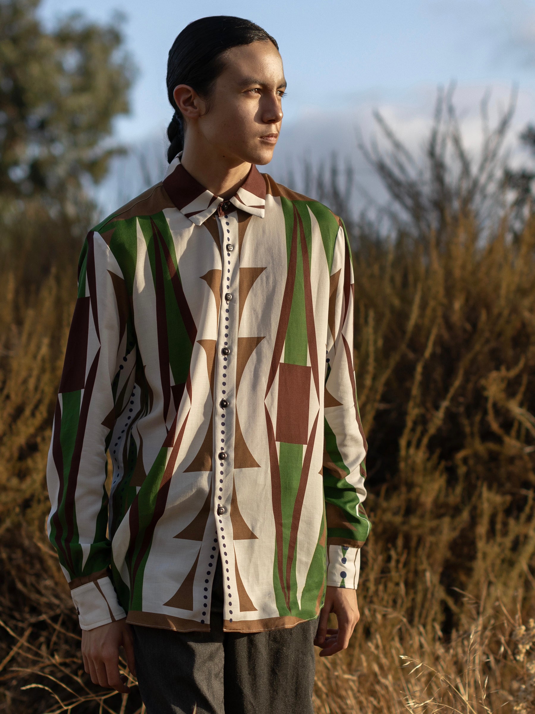 mens button-up - mens natural paint button up in Tencel Dobby