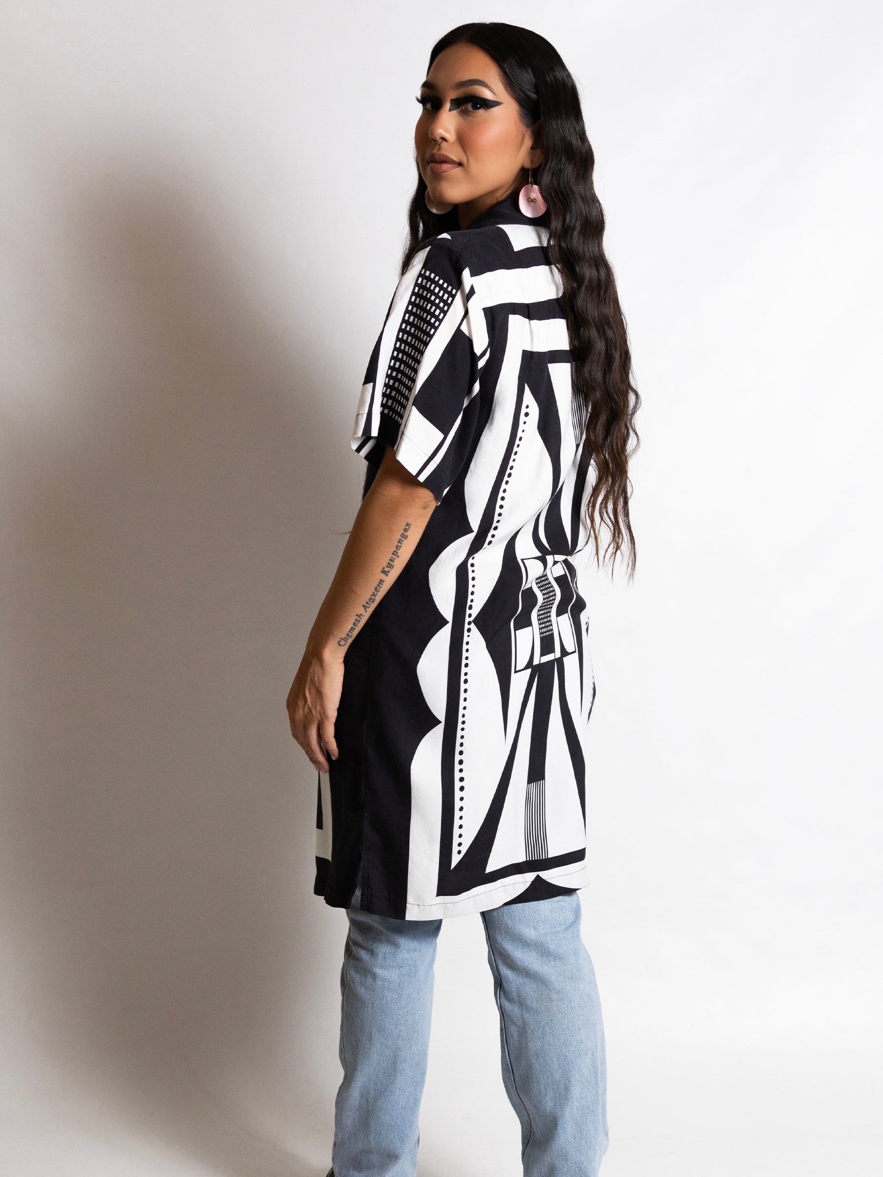 Shirt Dress - B/W bowler dress/top in Light Weight Tencel