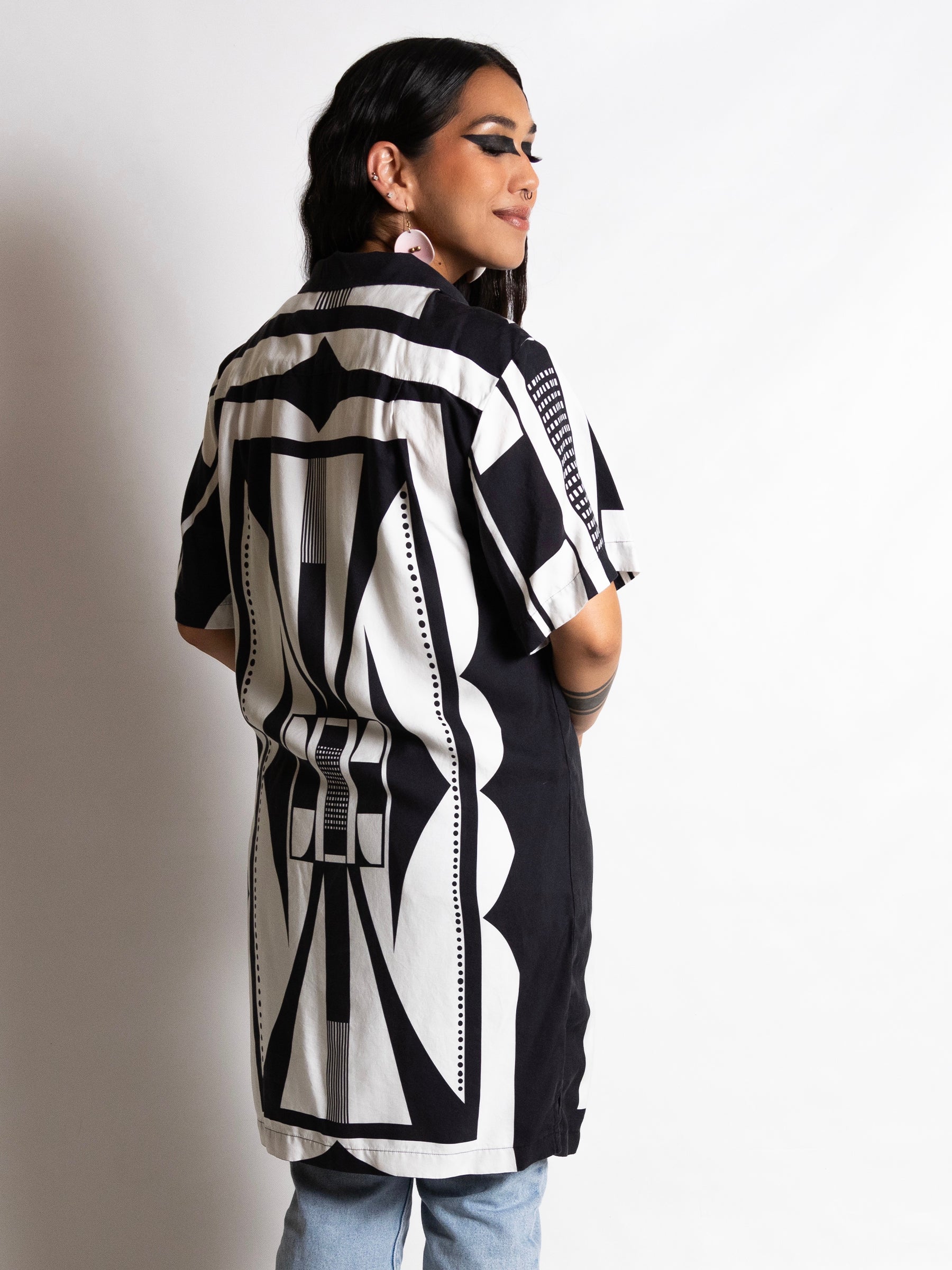 Shirt Dress - B/W bowler dress/top in Light Weight Tencel