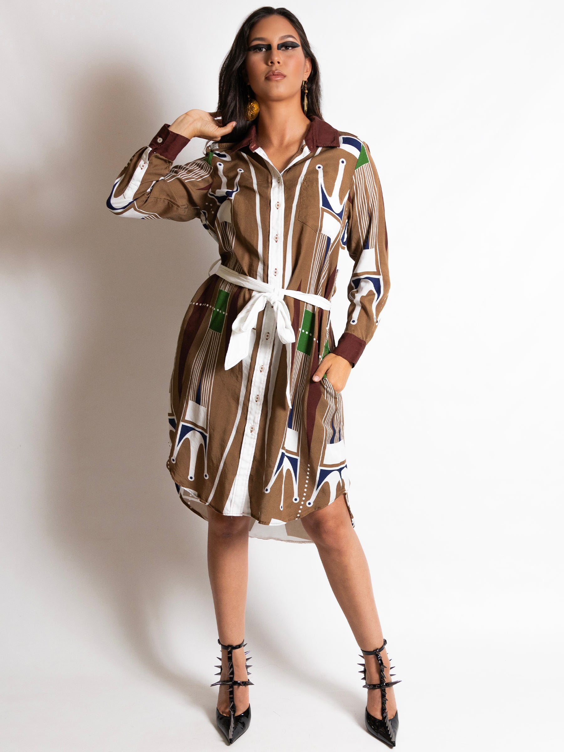 Shirt Dress - natural paint parfleche shirt dress in Tencel Twill