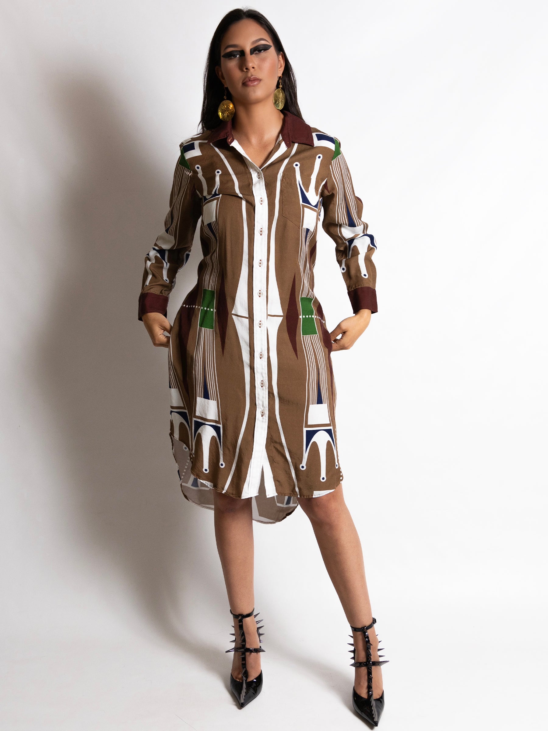 Shirt Dress - natural paint parfleche shirt dress in Tencel Twill