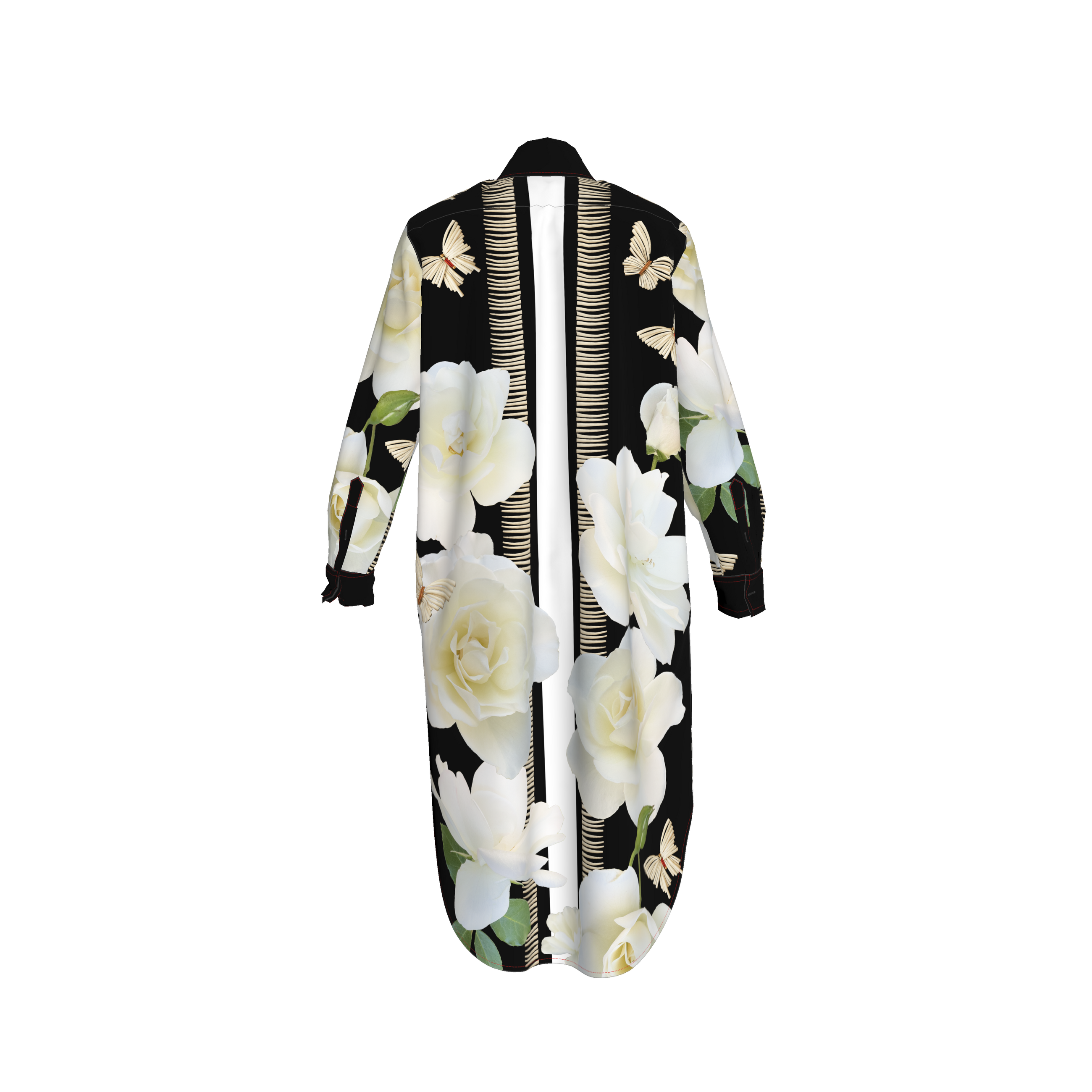 White Studio Rose and Dentalium Butterflies in Silk