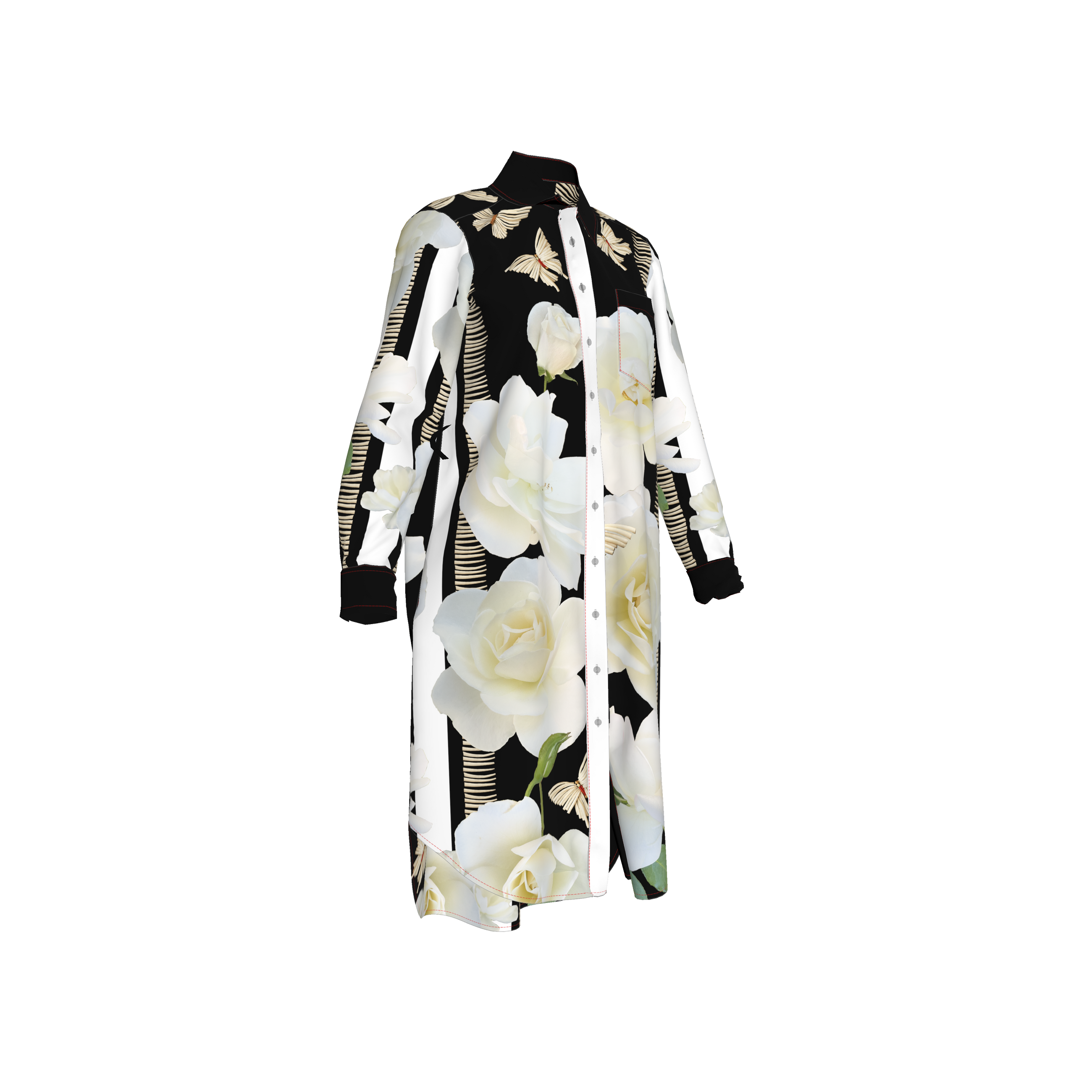 White Studio Rose and Dentalium Butterflies in Silk