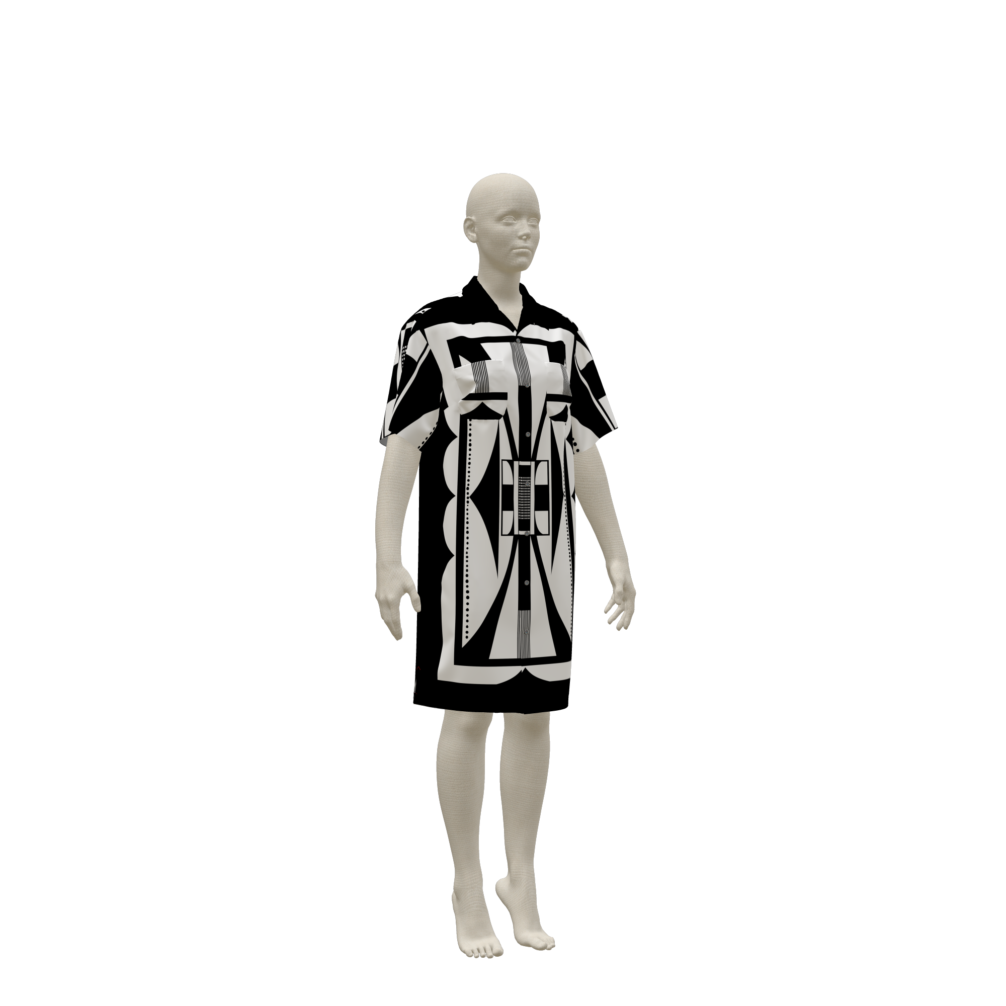 Shirt Dress - B/W bowler dress/top in Light Weight Tencel