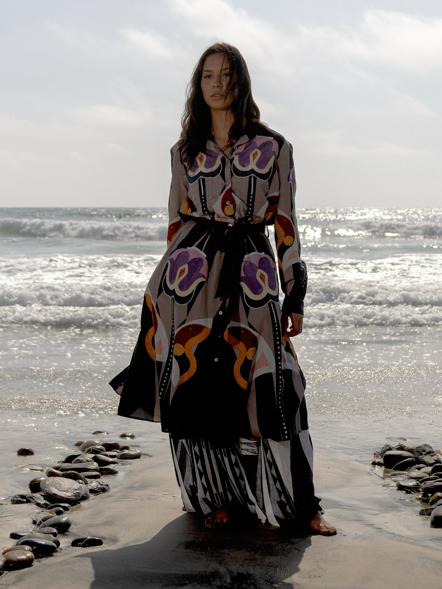 "Beaded" Blooming Drift Shirt Dress