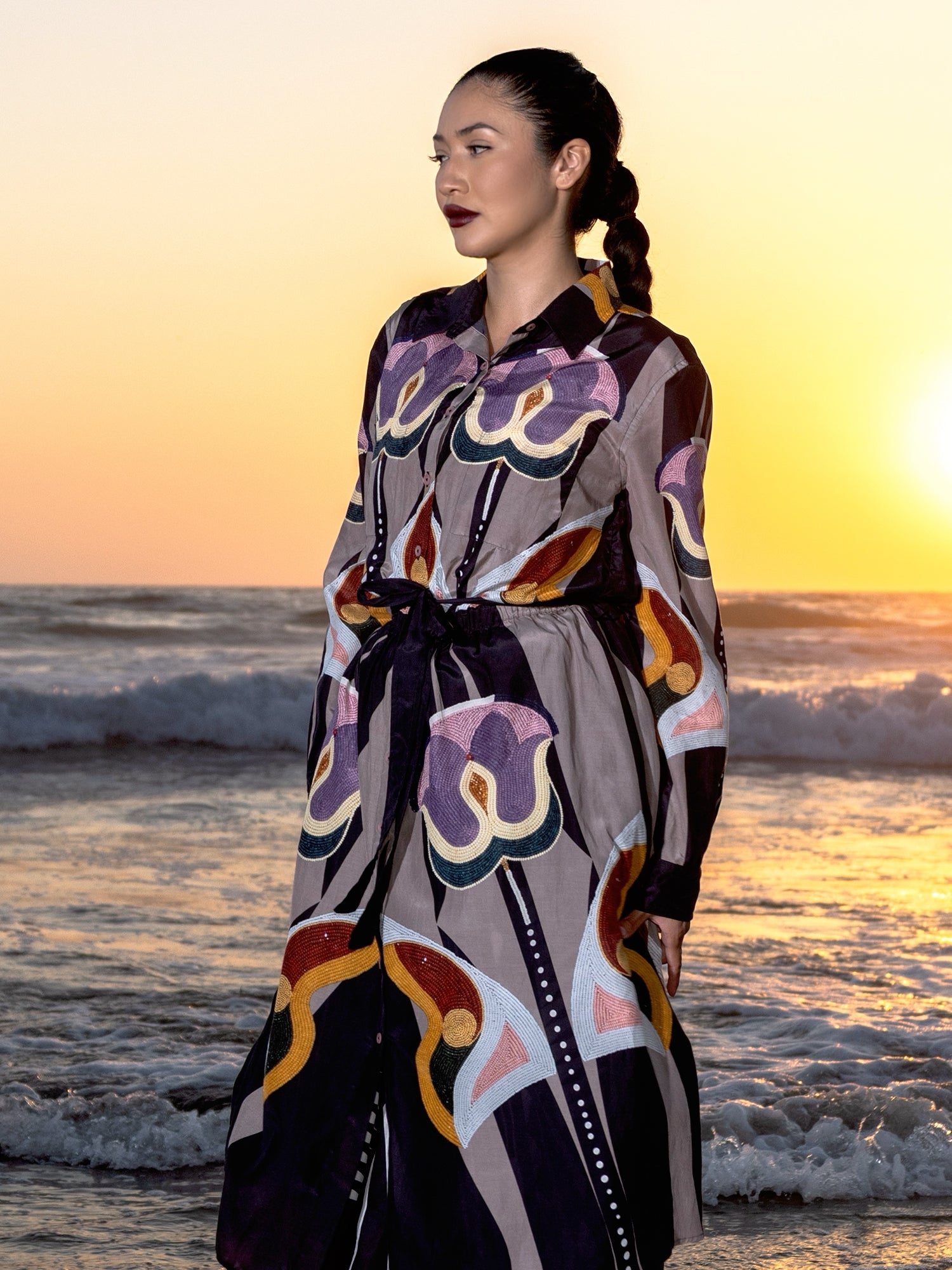 "Beaded" Blooming Drift Shirt Dress