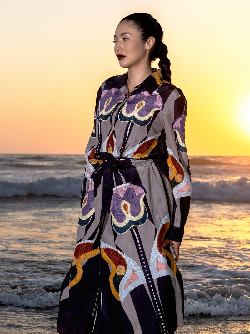 "Beaded" Blooming Drift Shirt Dress