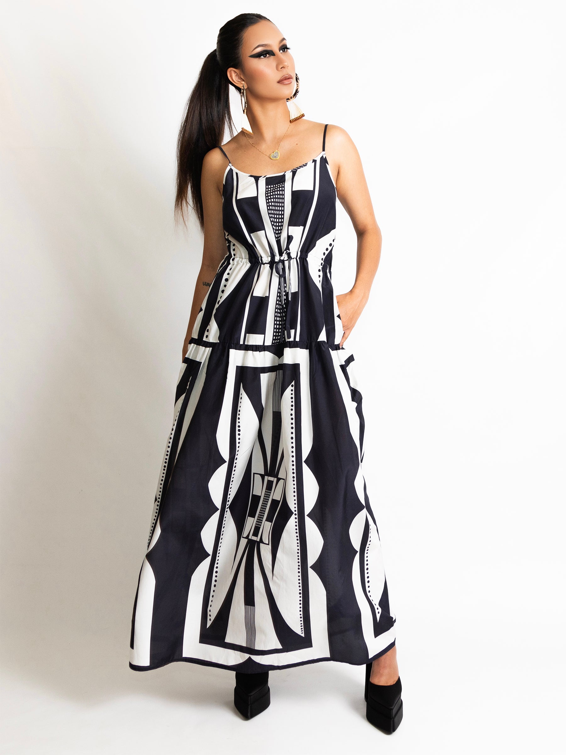 Silk Cotton Graphic Maxi Dress