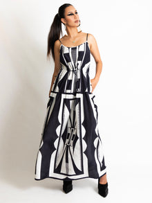 Silk Cotton Graphic Maxi Dress