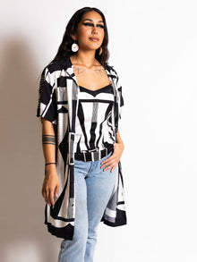 Black and White Parfleche Silk Cami