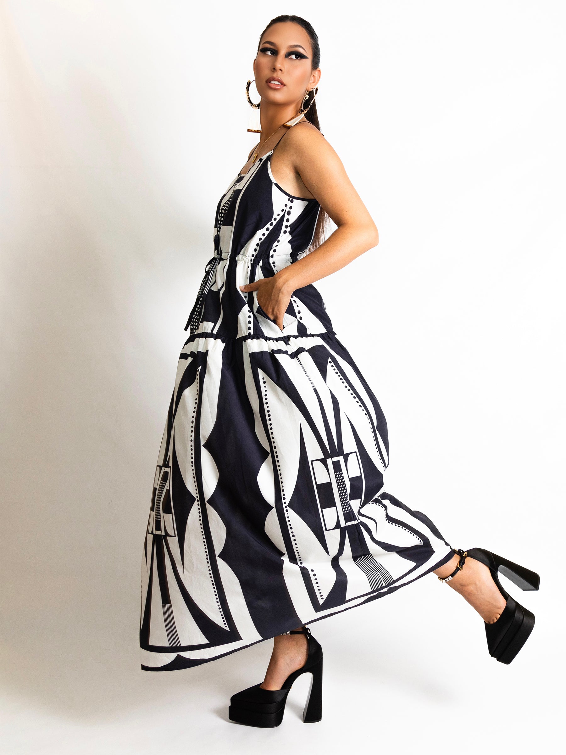 Silk Cotton Graphic Maxi Dress