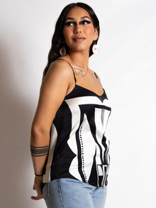 Black and White Parfleche Silk Cami