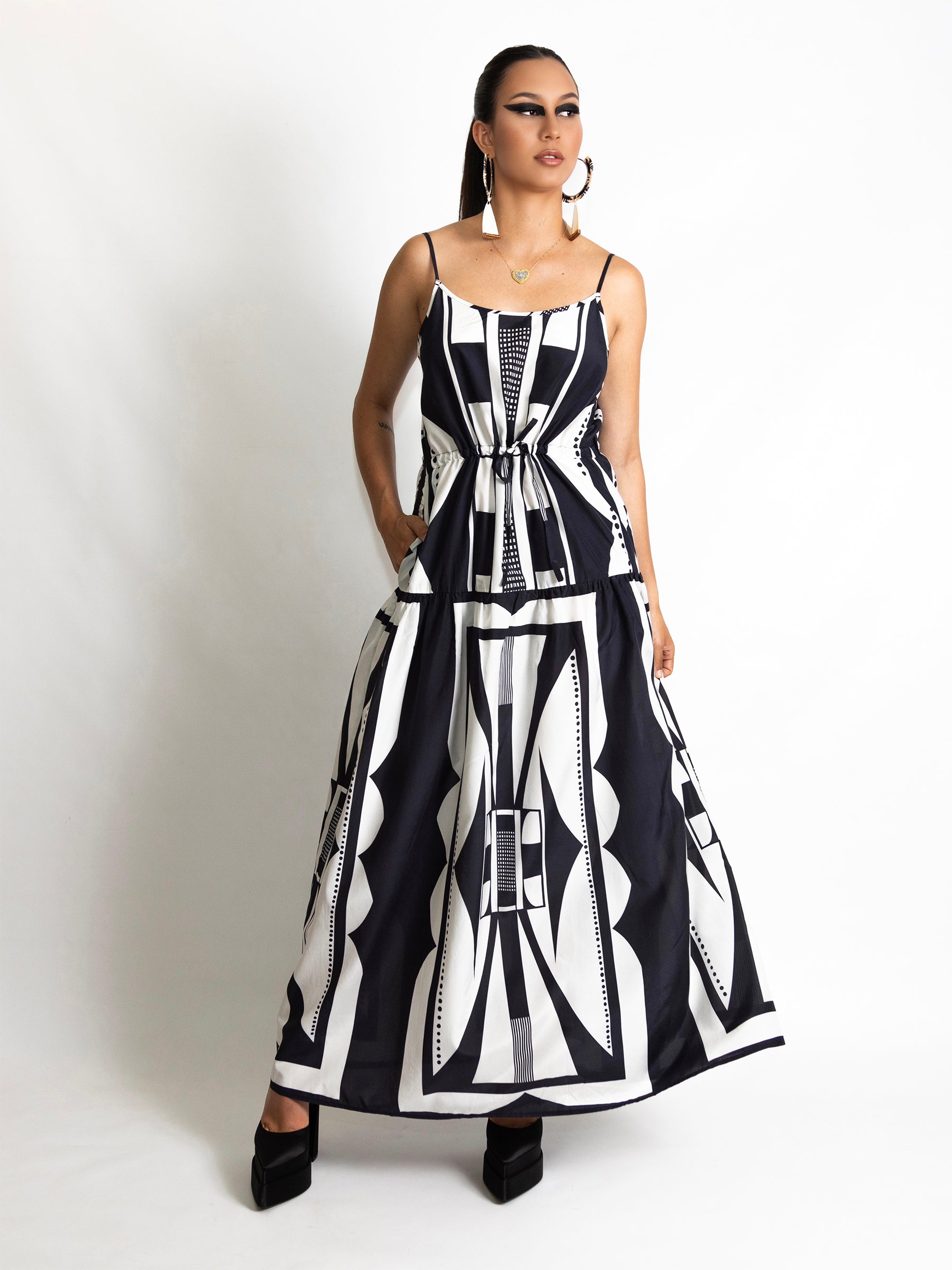 Silk Cotton Graphic Maxi Dress