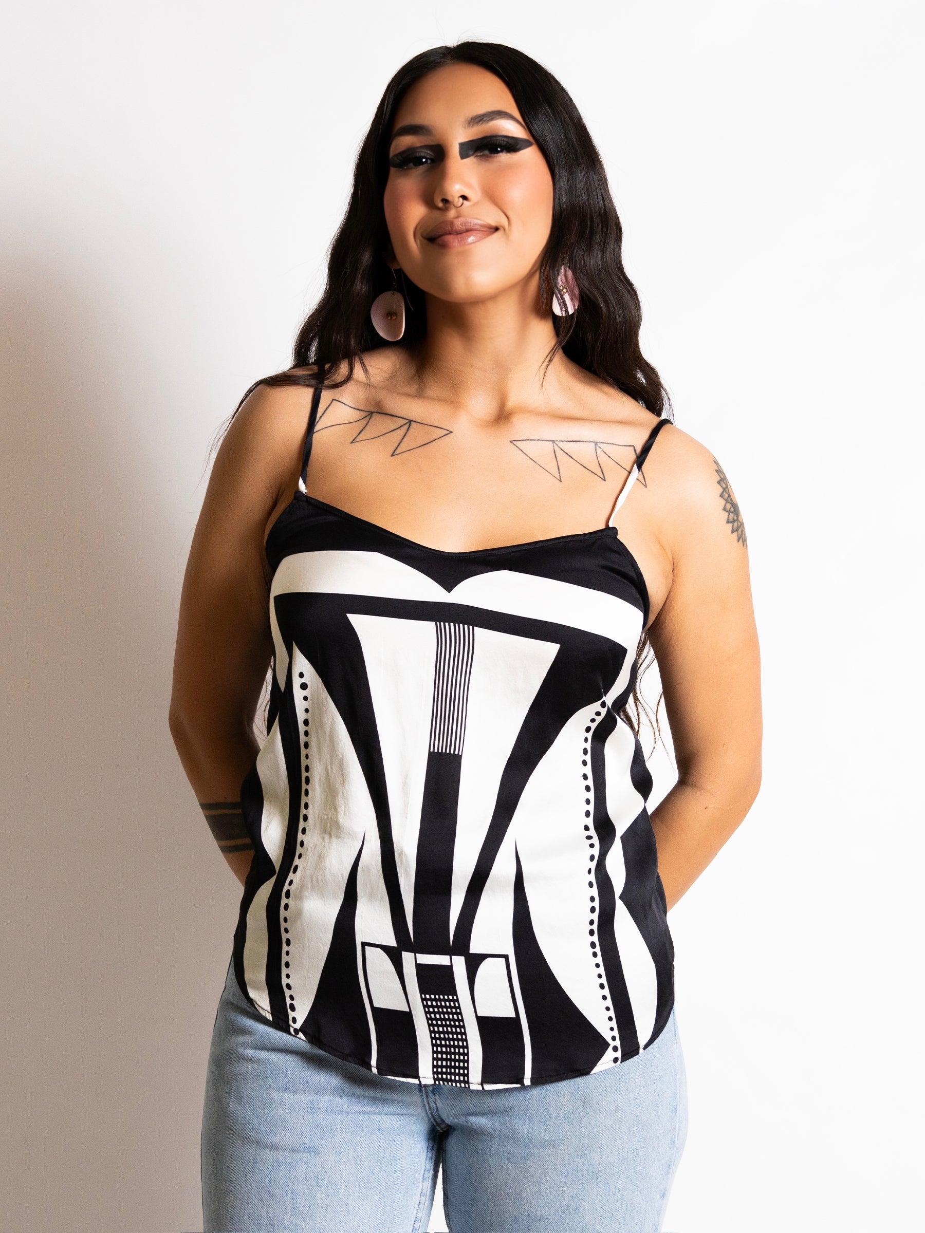 Black and White Parfleche Silk Cami