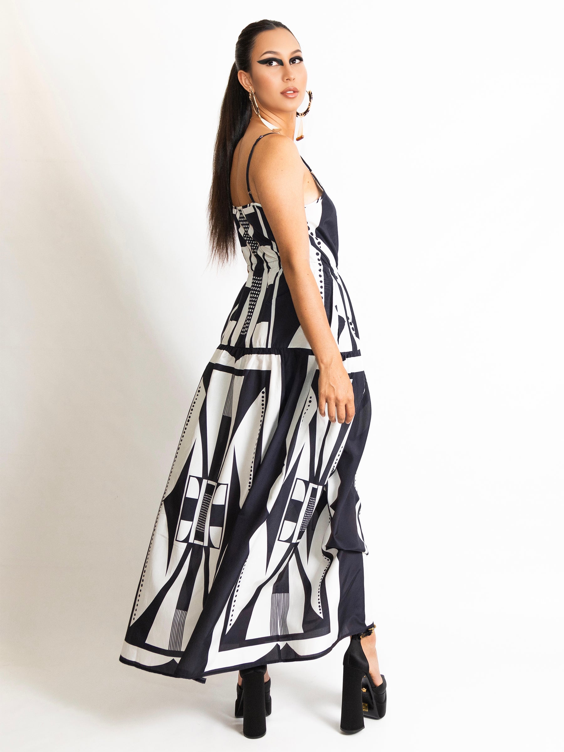 Silk Cotton Graphic Maxi Dress