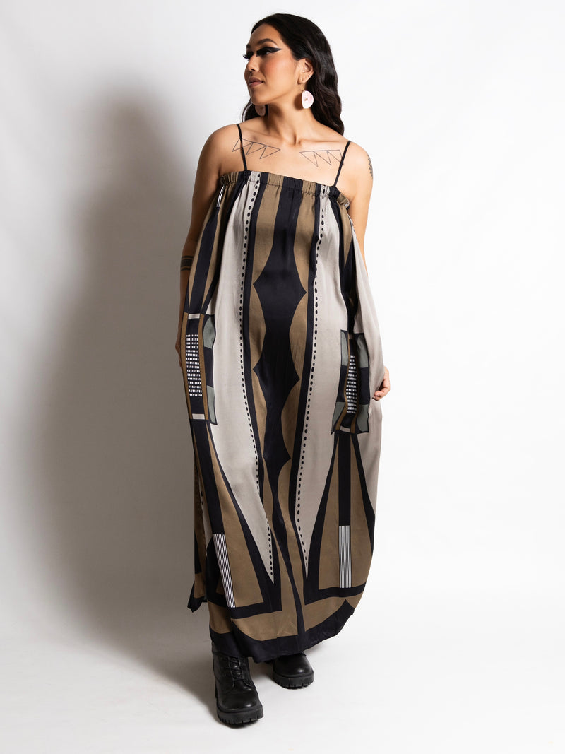 Long Cammi Dress - earth tone cami dress in Stretch Silk Charmeuse 19MM